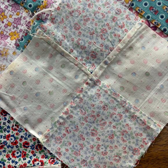 Hand Sewn Patchwork quilt squares (15) multicolor blocks cotton 1940s 4-patch - Picture 10 of 10